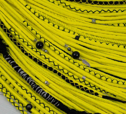 Neon yellow one-of-a-kind wool dreads, braids and twist