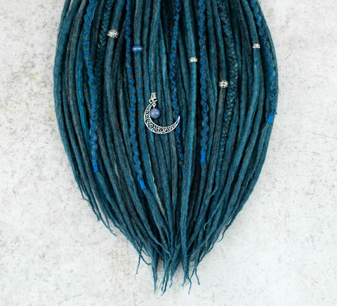 Blue butterfly wool dreadlock extensions