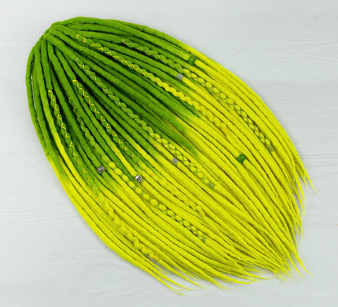 Citrus ombre wool dreadlocks with neon green roots