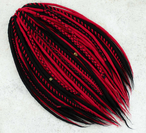 Dark rose wool dreadlock extensions